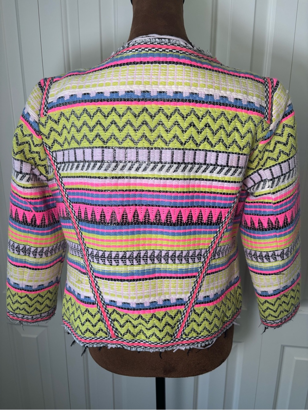 Milly Neon Aztec Tweed Zipper Jacket, Size 2 - Picture 5 of 16